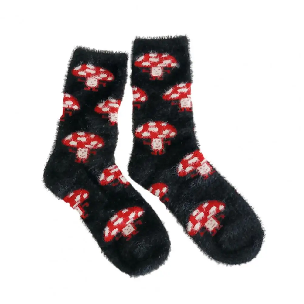 1 Пара креативных осенне-зимних женских носков, утолщенные имитационные норковые бархатные носки средней длины, плюшевые носки с рисунком кролика и вишни - 0