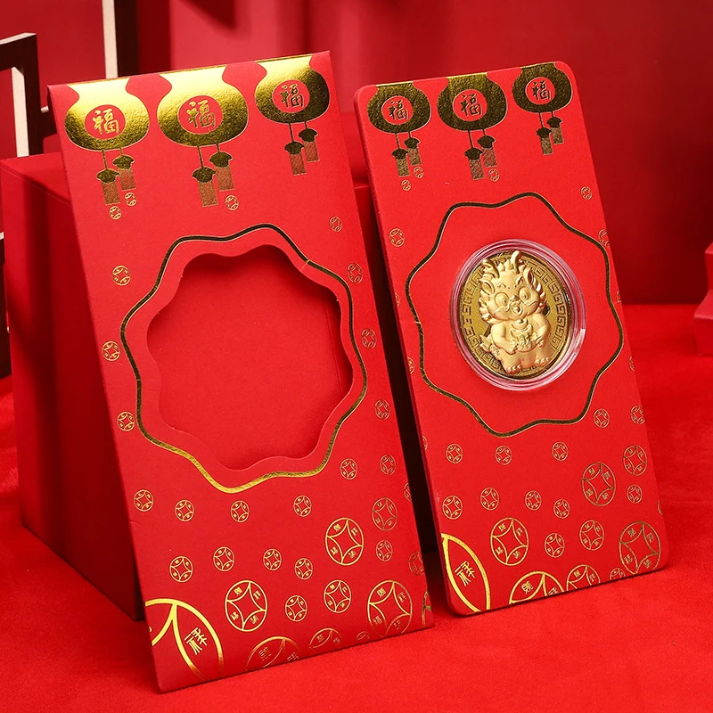 1 шт. Китайские Новогодние Красные Конверты 2024 Dragon Lucky Money Конверты Красный Пакет С Золотой Монетой Hong Bao Для Декора Весеннего Фестиваля - 0