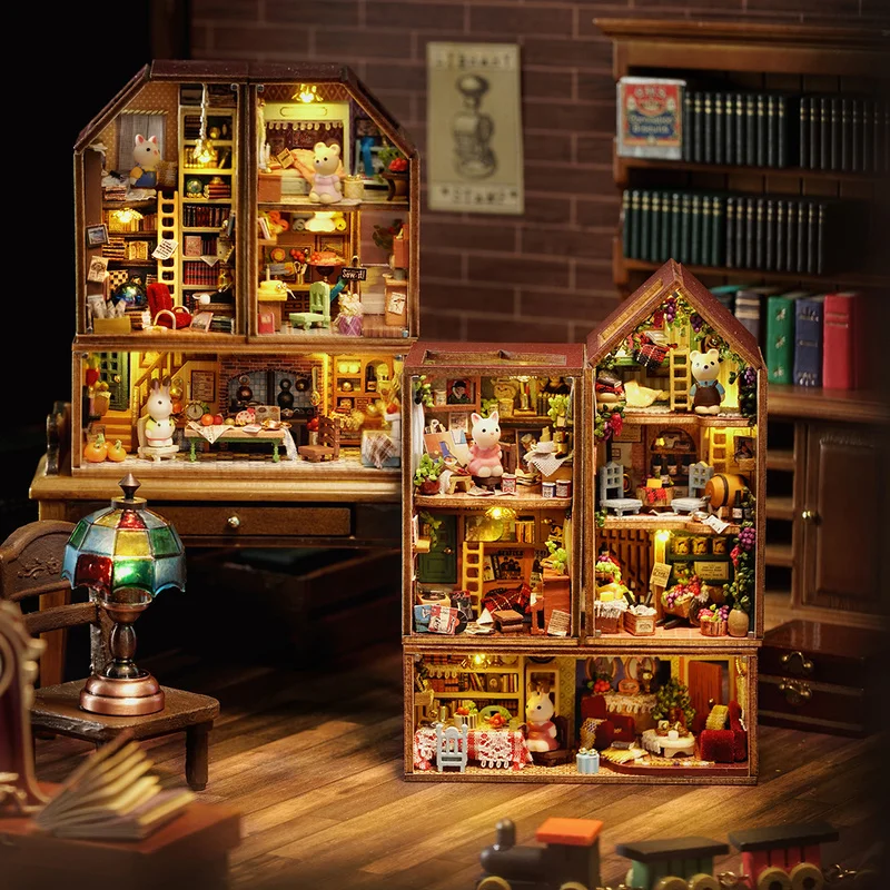 Diy Mini Rabbit Town Casa Деревянные Кукольные Домики Миниатюрные Строительные Наборы С Мебелью Кукольный Домик Игрушки Для Девочек Подарки На День Рождения - 0