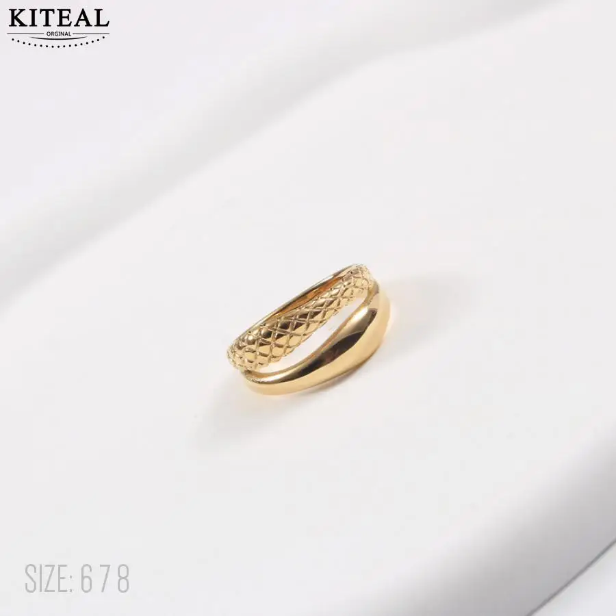 KITEAL Горячее предложение 18KGP Позолоченное кольцо Gentlewoman размера 6 7 8 со змеиным узором и гладкими кольцевыми украшениями на шейной кости - 0