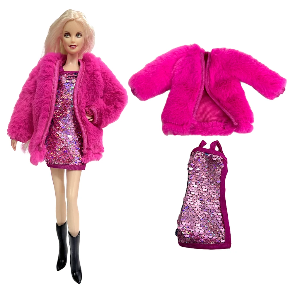 NK 1 Комплект Одежды Для Куклы Барби, Модное Меховое Пальто, Юбка, Одежда Для Куклы Барби, Одежда, Аксессуары Для Кукол, Игрушки Для Девочек, Подарки - 0