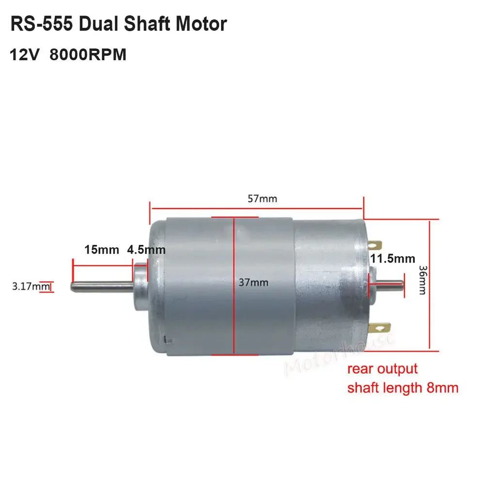 RS-555 550 Двойной 3,17 мм Вал Micro 36 мм постоянного тока 6 В-12 В 8000 об./мин. Электродвигатель DIY Модель Игрушки - 0