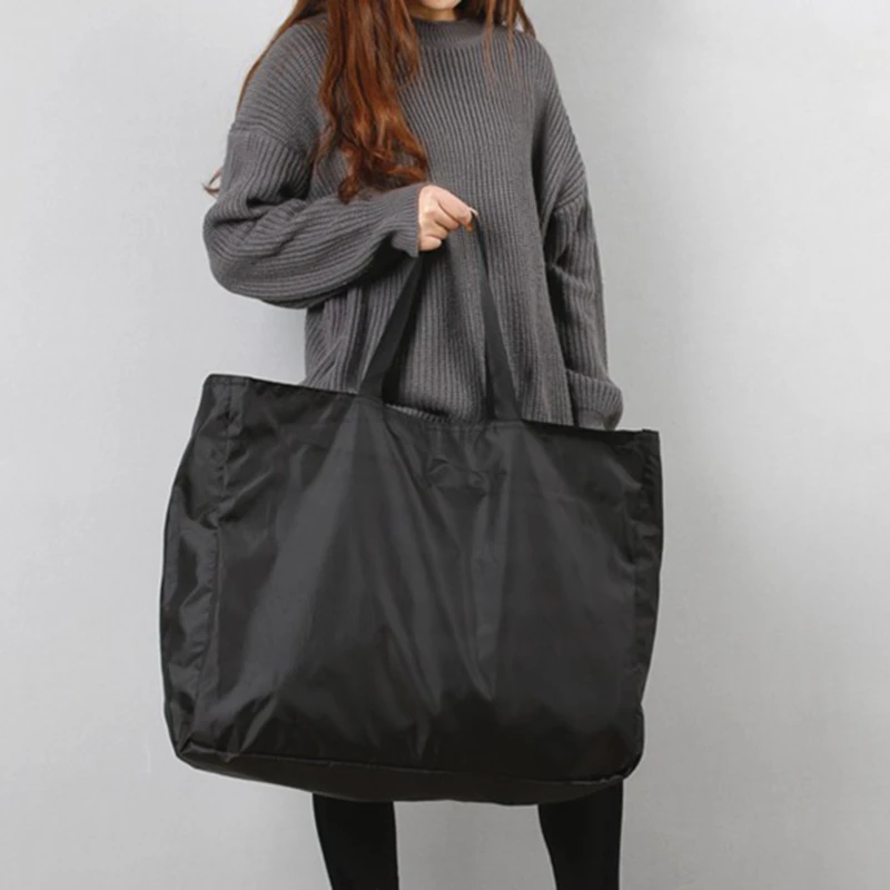 Женские сумки для покупок, однотонные сумки на молнии, продуктовые сумки большой емкости, моющиеся, многоразовые, простые, сверхпрочные, Новая модная сумка - 0