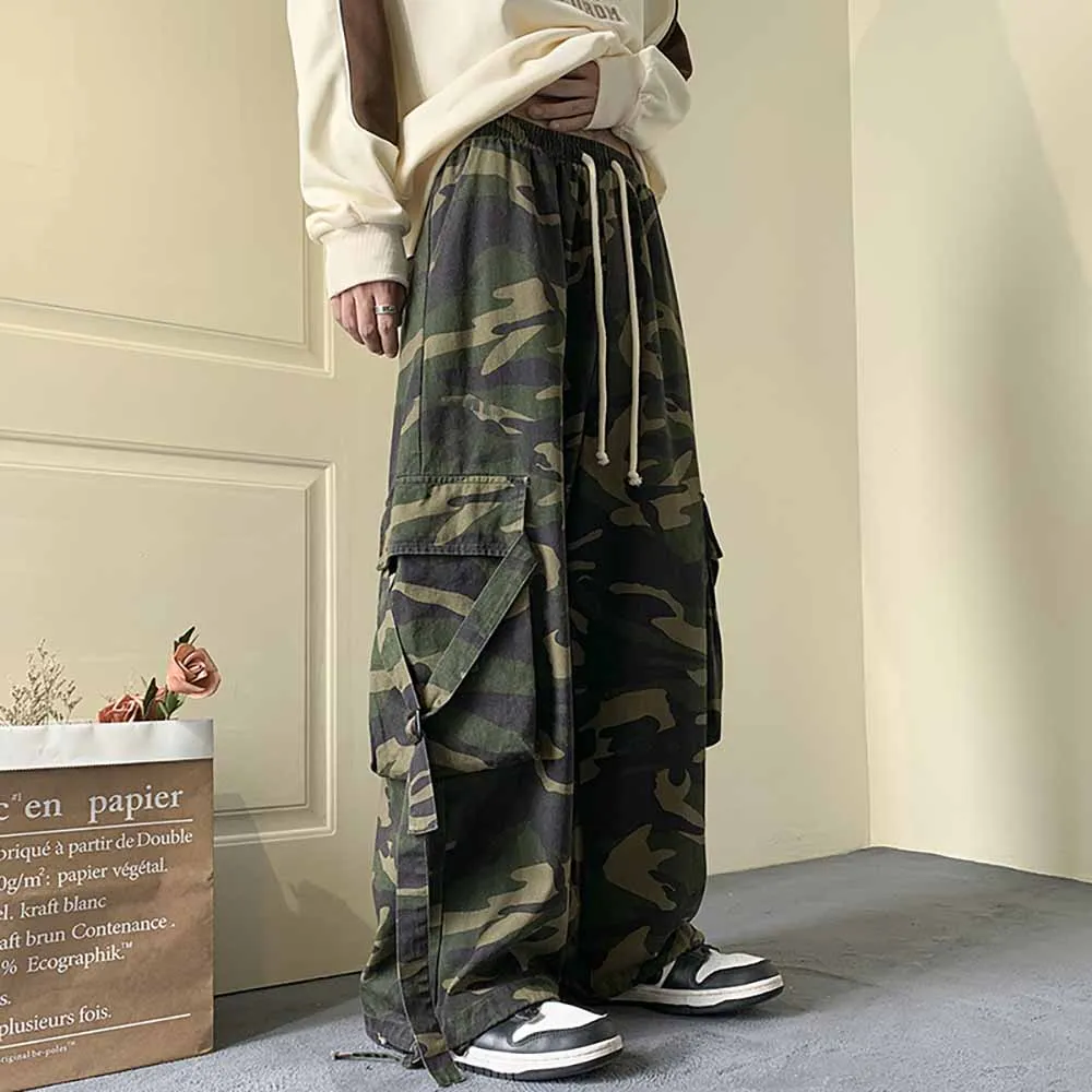 Новые модные военные камуфляжные брюки-карго, мужские повседневные брюки, свободные мешковатые тактические брюки, уличная одежда в стиле хип-хоп, шаровары - 0
