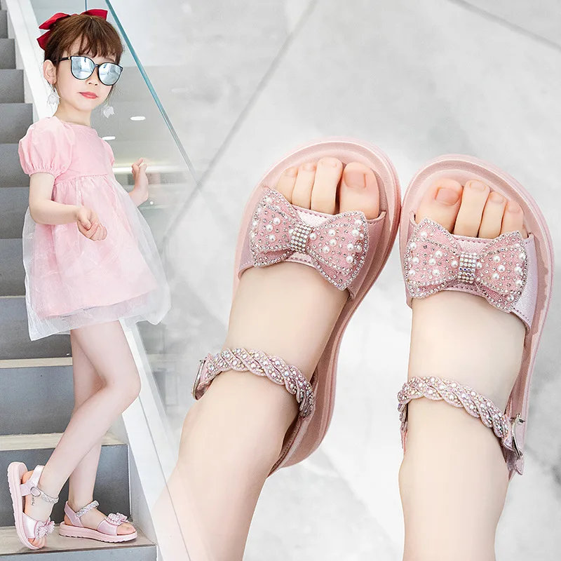 Сандалии для девочек 2023, Летняя детская модная обувь принцессы, Универсальная детская мода, Мягкая искусственная бабочка, Милый блеск, Шикарные модельные туфли - 0