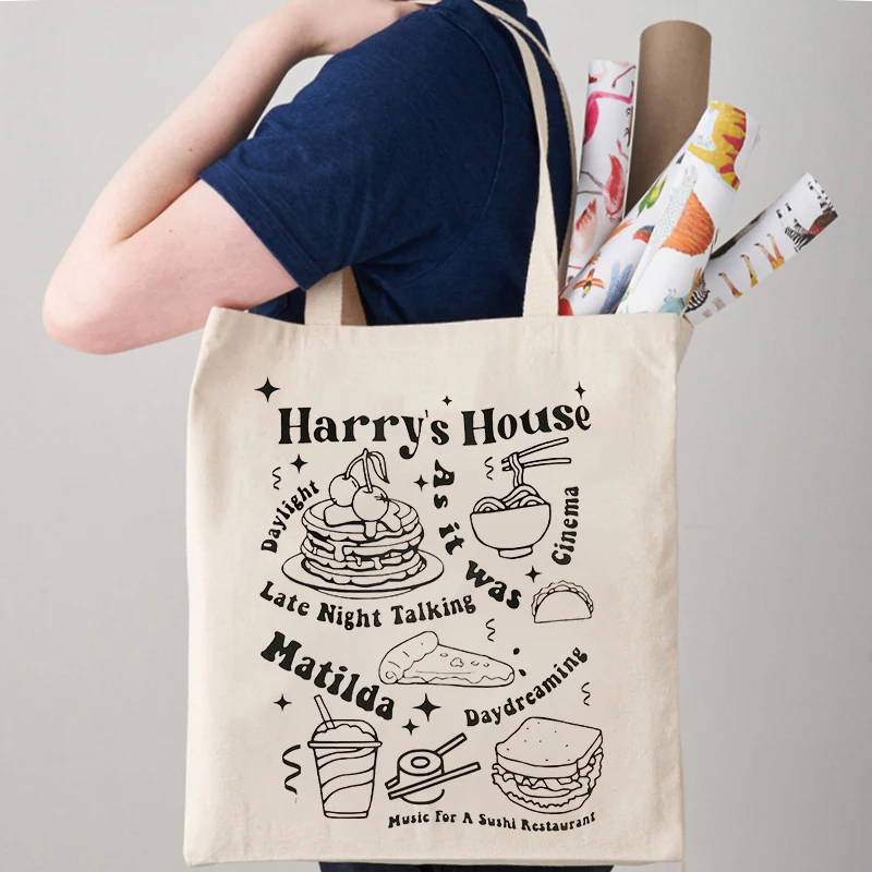 сумка для покупок harry's house, модные холщовые женские сумки в стиле харадзюку большой емкости, забавная сумка через плечо с графическим принтом, сумка в готическом стиле. - 0