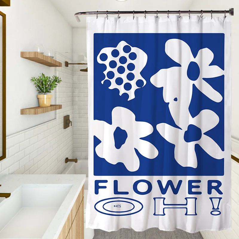 Художественный стиль Ins Шторы с синими цветами Из водонепроницаемой ткани Для украшения ванной комнаты Моющаяся Занавеска для душа в ванной комнате - 0