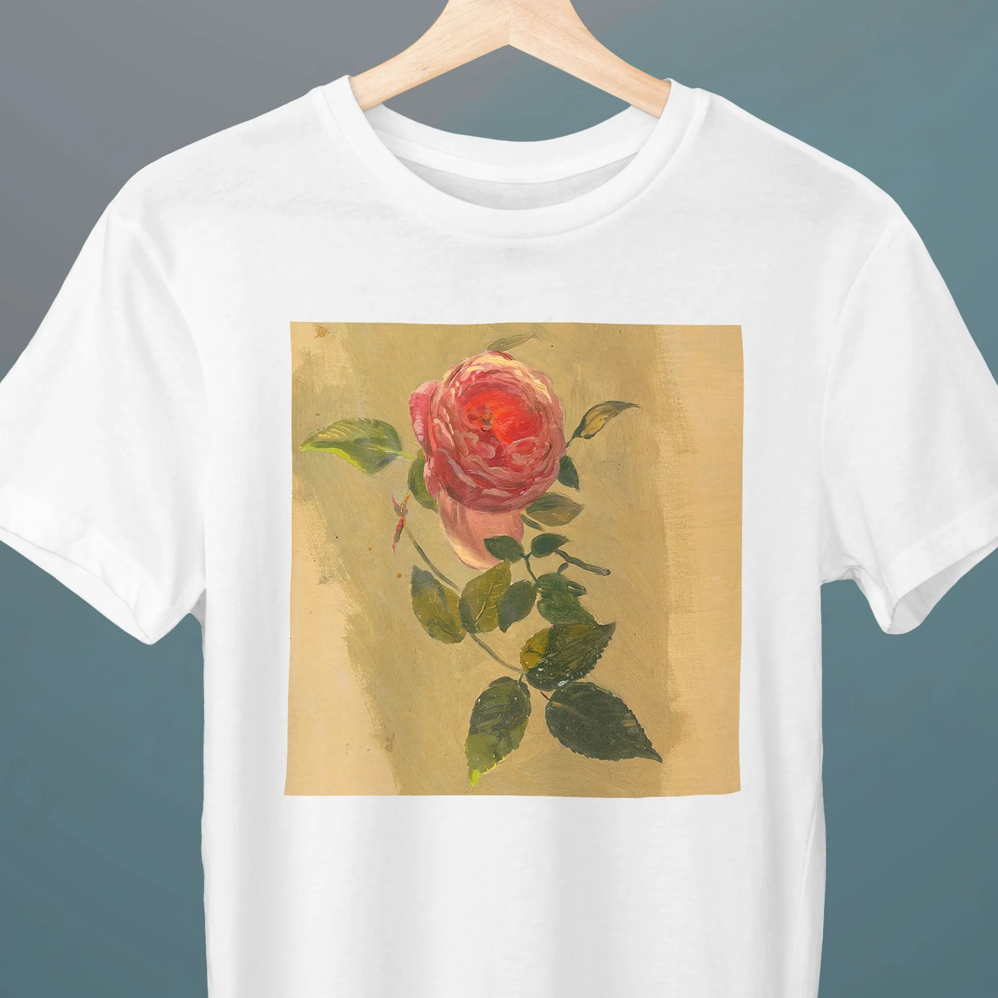 Цветок на футболке Rose Bough Frederic Edwin Church для ее любимого художника - 0