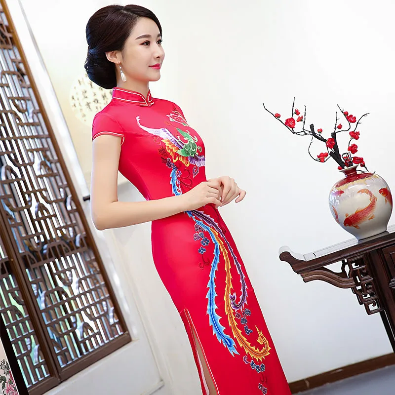 2023 Красное китайское новогоднее платье, Элегантные женские платья, Традиционный китайский стиль, Ципао, плюс Размер 4Xl, вечернее платье с принтом Cheongsams - 1