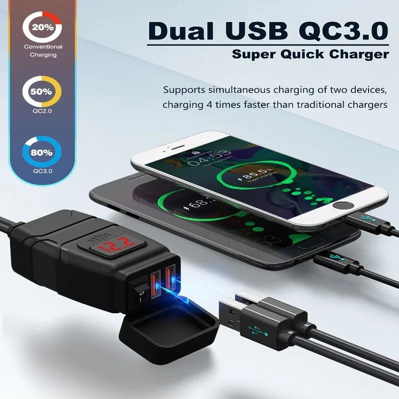 QC3.0 USB-разъем для мобильного устройства мотоцикла, быстрое зарядное устройство для мотоцикла, USB-зарядное устройство для мотоцикла, водонепроницаемое зарядное устройство для мобильного телефона для мотоцикла - 1