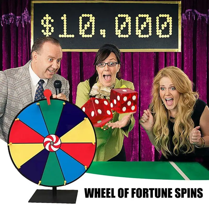 Вращающееся призовое колесо Настольная рулетка Spinner Of Fortune, 11,8-дюймовое колесо для рулетки с подставкой, 10 стираемых ячеек для выигрыша - 1