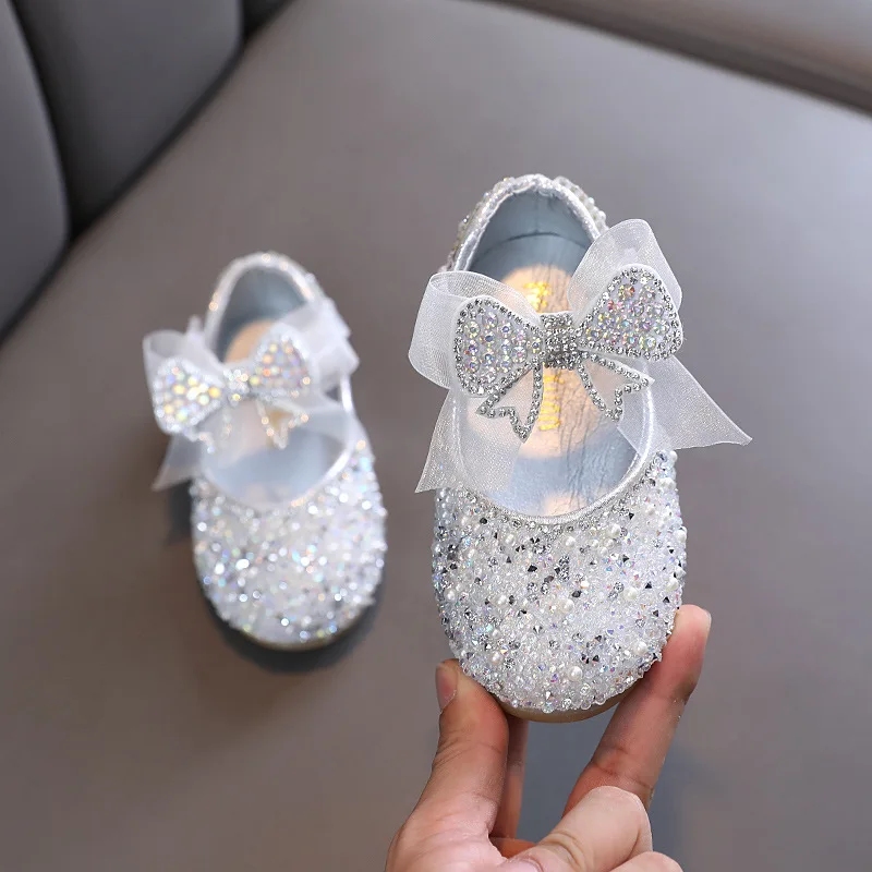 Кожаные туфли-бабочки для девочек Дизайн принцессы Модная нескользящая обувь для вечеринок и танцев Для девочек Детские тонкие туфли с лентой - 1