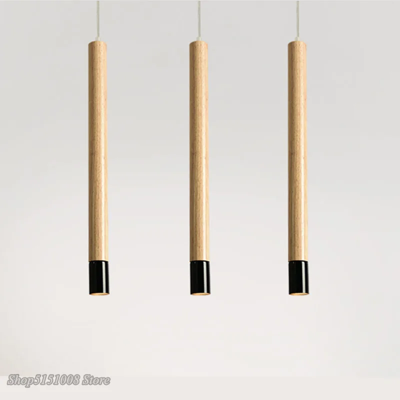 Современные креативные деревянные подвесные светильники скандинавская простая прикроватная тумбочка для спальни прямые черные железные подвесные светильники для домашнего декора Светильники - 1