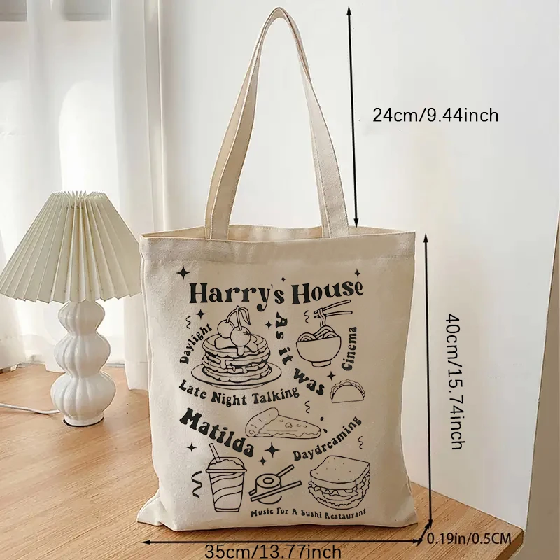 сумка для покупок harry's house, модные холщовые женские сумки в стиле харадзюку большой емкости, забавная сумка через плечо с графическим принтом, сумка в готическом стиле. - 1
