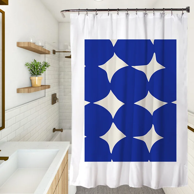 Художественный стиль Ins Шторы с синими цветами Из водонепроницаемой ткани Для украшения ванной комнаты Моющаяся Занавеска для душа в ванной комнате - 1