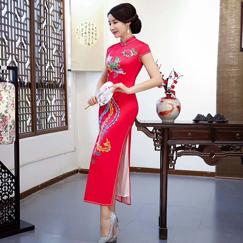 2023 Красное китайское новогоднее платье, Элегантные женские платья, Традиционный китайский стиль, Ципао, плюс Размер 4Xl, вечернее платье с принтом Cheongsams - 2