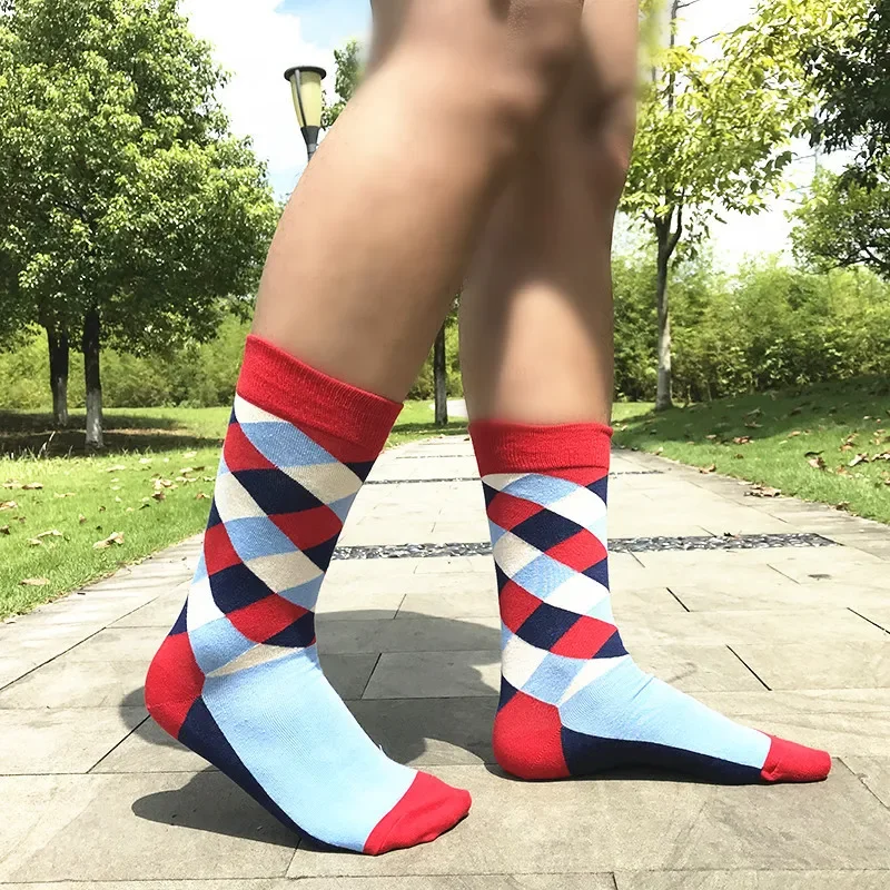 MYORED 10 пар / лот мужские хлопчатобумажные классические носки с разноцветными бриллиантами, забавные носки в сетку для мужчин, носки в подарок на день рождения, повседневное платье БЕЗ КОРОБКИ - 2