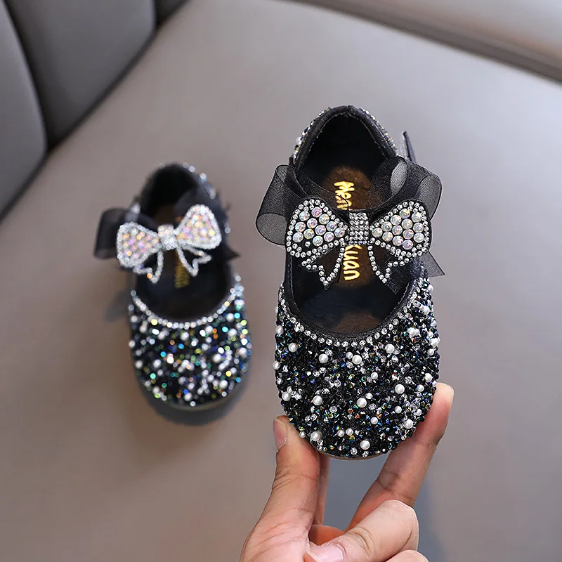 Кожаные туфли-бабочки для девочек Дизайн принцессы Модная нескользящая обувь для вечеринок и танцев Для девочек Детские тонкие туфли с лентой - 2