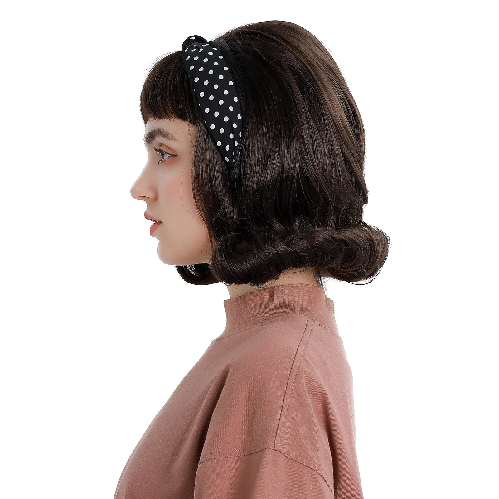 Короткий волнистый костюм 60-х годов, прекрасный синтетический парик коричневого цвета для леди - 2