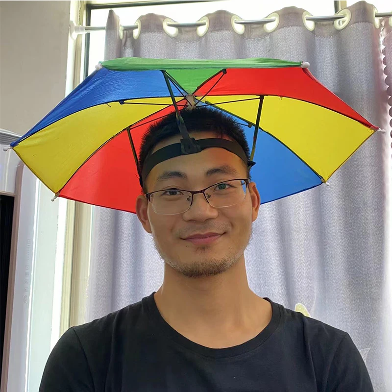 Легкая прозрачная шляпа с зонтиком, головной убор с зонтиком, эластичная шляпа с зонтиком, уличная рыбалка цвета радужного арбуза - 2