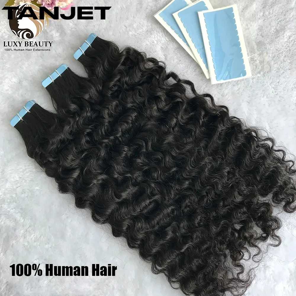 Натуральная водная волнистая лента Для наращивания человеческих волос, настоящие человеческие волосы Remy, утка кожи, влажные и волнистые вьющиеся волосы, Невидимая лента в волосах - 2