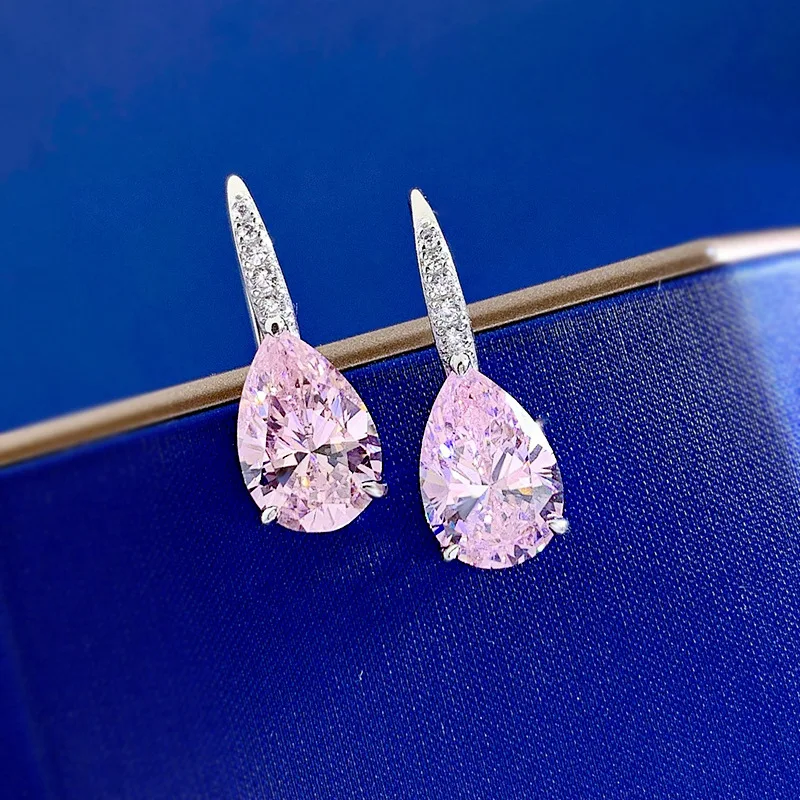 Оригинальные серьги из стерлингового серебра 925 пробы с розовыми бриллиантами, вечерние свадебные серьги для женщин, свадебная бижутерия - 2