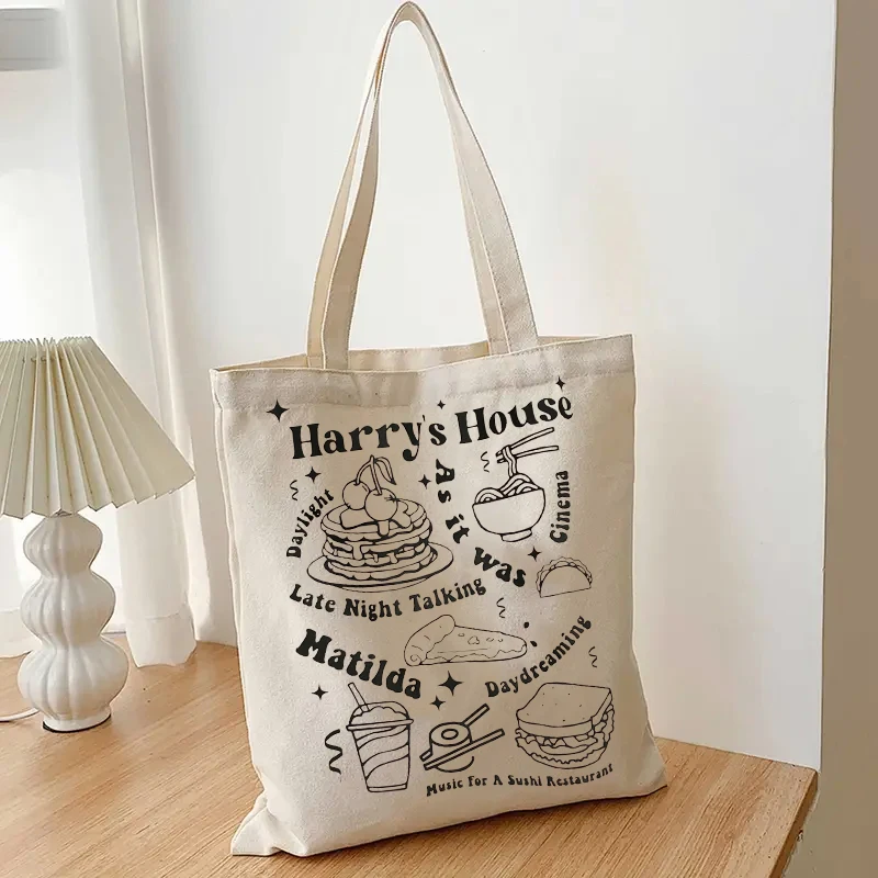 сумка для покупок harry's house, модные холщовые женские сумки в стиле харадзюку большой емкости, забавная сумка через плечо с графическим принтом, сумка в готическом стиле. - 2