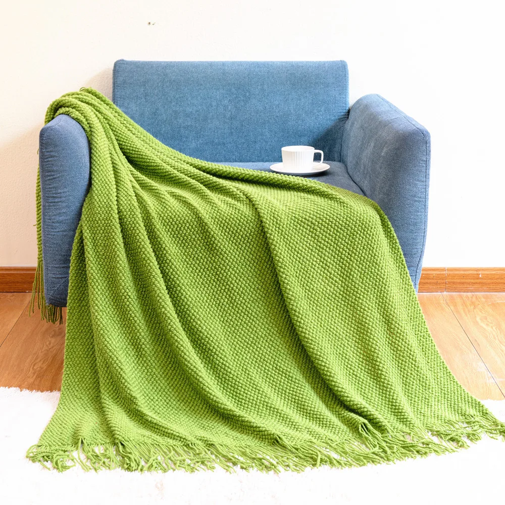 Тканый плед горчичного цвета с декоративной кисточкой, вязаное одеяло 51 x 66 дюймов, пледы Синего, красного, светло-зеленого цвета - 2