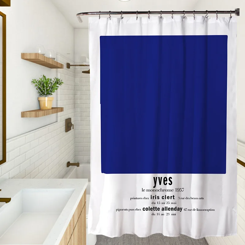 Художественный стиль Ins Шторы с синими цветами Из водонепроницаемой ткани Для украшения ванной комнаты Моющаяся Занавеска для душа в ванной комнате - 2
