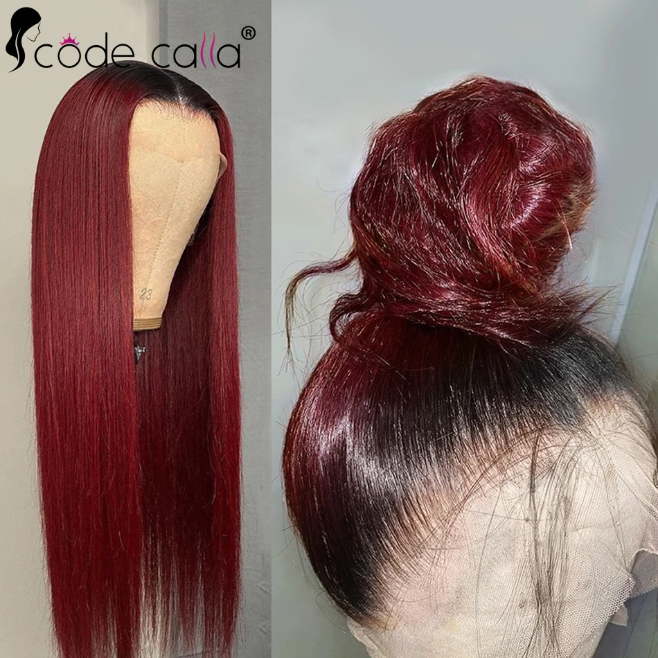 1B 99J Парик из натуральных волос на кружеве 13 × 4 Бразильский парик из натуральных волос на лобной кости, предварительно выщипанные парики из человеческих волос красного бордового цвета - 3