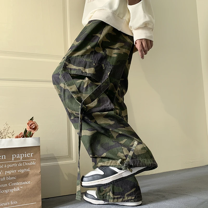 Новые модные военные камуфляжные брюки-карго, мужские повседневные брюки, свободные мешковатые тактические брюки, уличная одежда в стиле хип-хоп, шаровары - 3