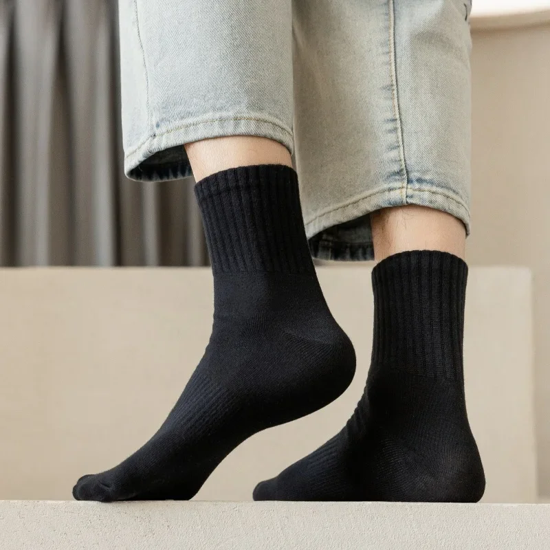 Носки для девочек из хлопка оптом, средние носки, черные спортивные носки, однотонные мужские носки с букетом на талии, с низким верхом и неглубокие - 3