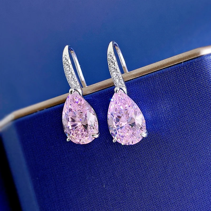 Оригинальные серьги из стерлингового серебра 925 пробы с розовыми бриллиантами, вечерние свадебные серьги для женщин, свадебная бижутерия - 3