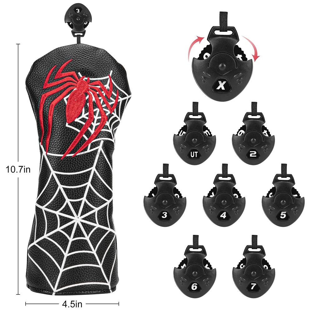 Капюшон для клюшки для гольфа Spider Новый узор Белый / Красный/ Черный из искусственной кожи с вышивкой в виде паука Гибридный капюшон - 4