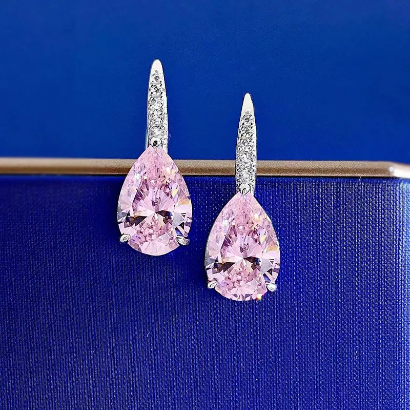 Оригинальные серьги из стерлингового серебра 925 пробы с розовыми бриллиантами, вечерние свадебные серьги для женщин, свадебная бижутерия - 4