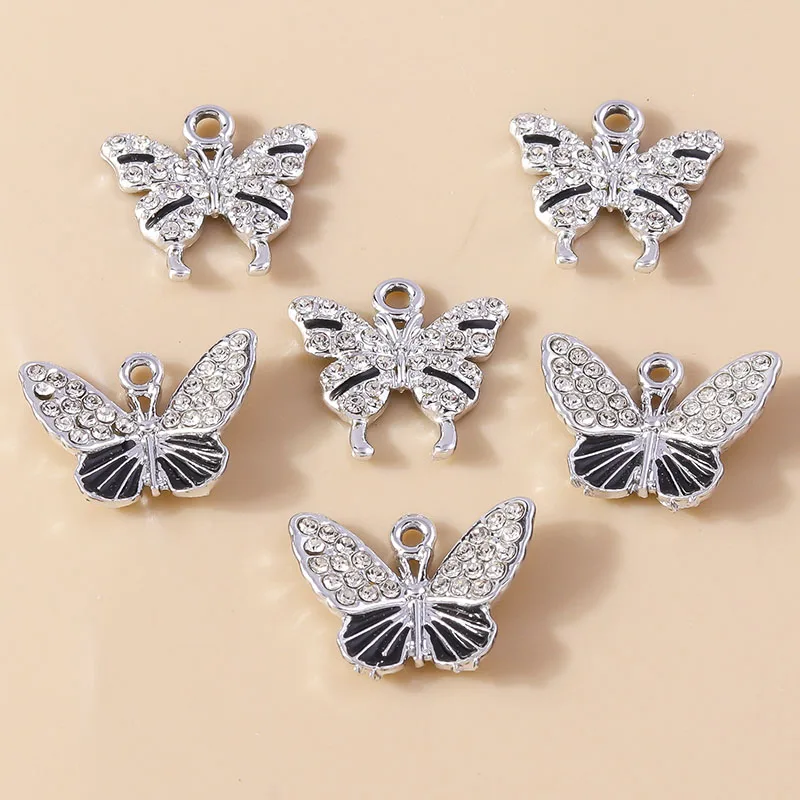 10 шт. Новых элегантных серебряных хрустальных бабочек-талисманов для подвесных сережек, браслета, ювелирных изделий ручной работы, ожерелья и подвески - 5