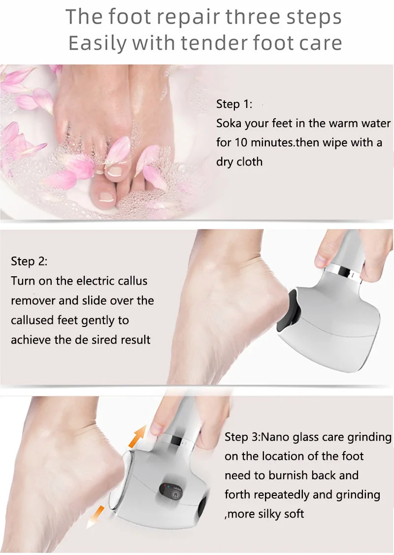 2022 НОВЫЕ Инструменты Для Педикюра Nanoglass Skin Care Электрическая Пилочка Для Ног Для Удаления Омертвевшей Кожи И Мозолей USB-Шлифовальная Машина Для Ног Инструмент Для Ухода За ногами - 5