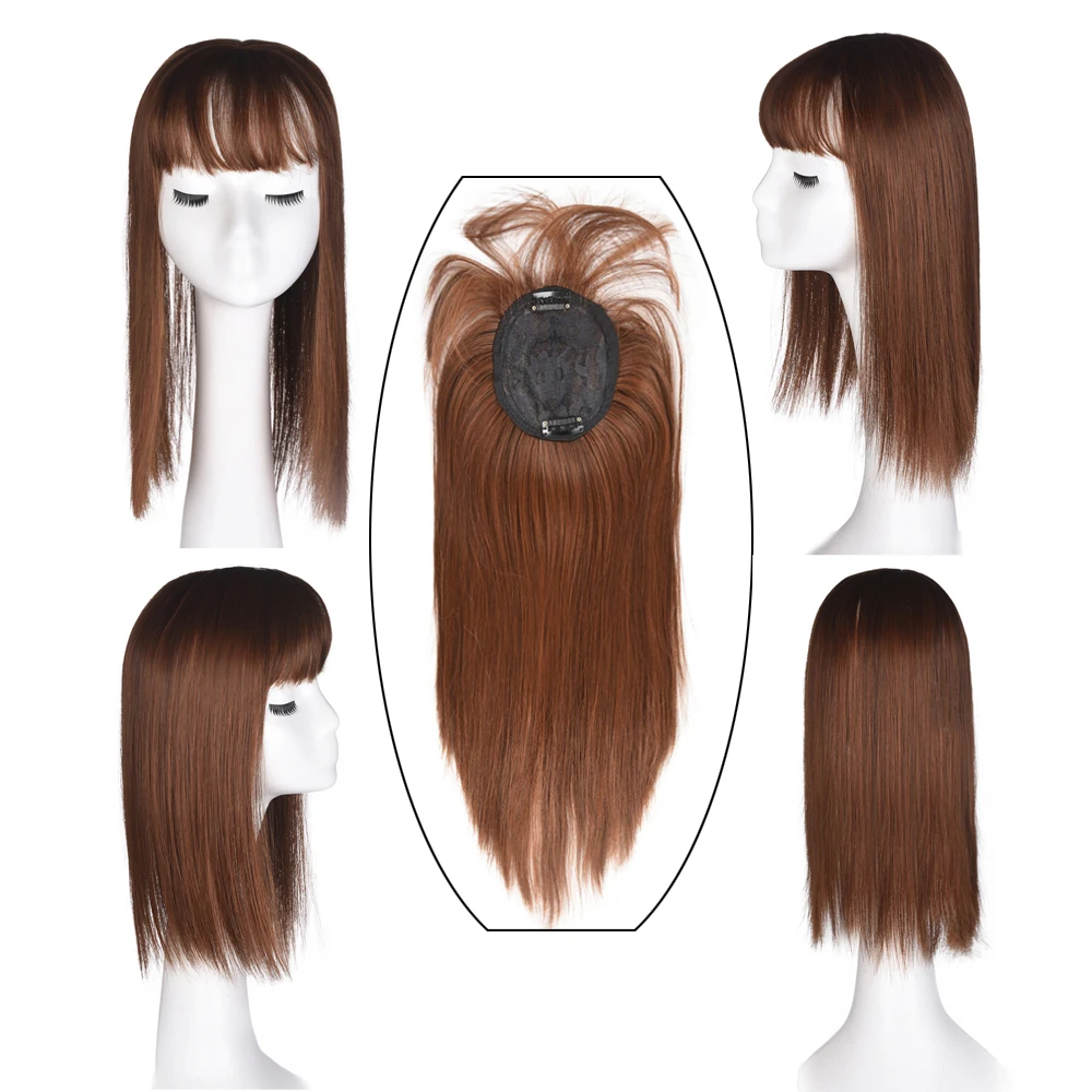 Блок замены женского синтетического парика Прямые Синтетические Женские Парики Длиной 25 см и 35 см Для наращивания волос для женщин с челкой - 5