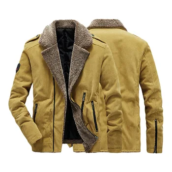 Мужская одежда Осень и зима Плюс бархатные толстые свободные пальто с подкладкой, повседневная вельветовая хлопчатобумажная куртка с лацканами, мужская верхняя одежда на молнии