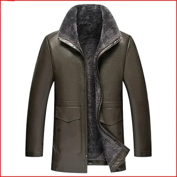 Куртка с лацканами, зимние плюшевые утолщенные кожаные пальто, Одежда для мужчин, теплые куртки средней длины, мужские куртки Abrigos