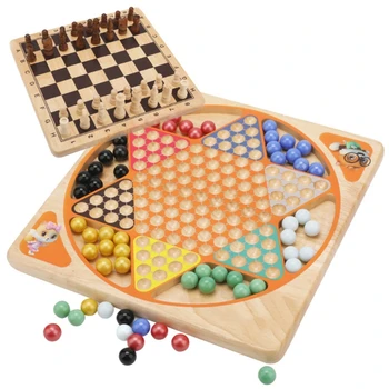 583F Комбинированный набор шашек и летных шахмат 2 в 1 Деревянный Стол-головоломка для детей дошкольного возраста