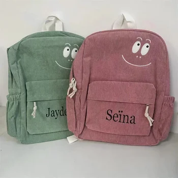 Вельветовый рюкзак с вышитым на заказ именем, простой рюкзак для учащихся средней школы, персонализированные вельветовые сумки для девочек на открытом воздухе