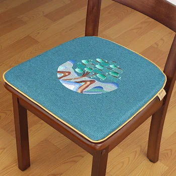 Изготовленная на заказ китайская Вышитая Прямоугольная подушка для сиденья Денежного дерева, Водонепроницаемые Нескользящие льняные накладки для обеденного офисного стула