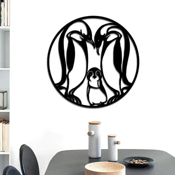 Настенное искусство пингвинов Семейство пингвинов в виде животных из металла для домашнего декора стен