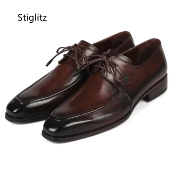 Мужские дерби из натуральной кожи в британском стиле, офисная деловая обувь на шнуровке, оксфорды градиентного цвета ручной работы, мужская обувь