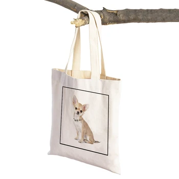 Милое домашнее животное с двойным принтом, многоразовая милая собачка Чихуахуа, повседневная хозяйственная сумка, холщовая мультяшная женская студенческая сумка-тоут.