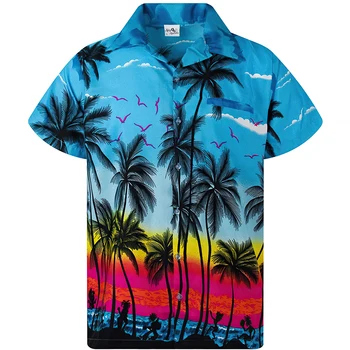 Летние Красочные Гавайские Рубашки С 3D Принтом кокосовой пальмы, Мужские И Женские Модные Рубашки, Социальные Пляжные Рубашки С Коротким Рукавом, Мужское Призвание Aloha 