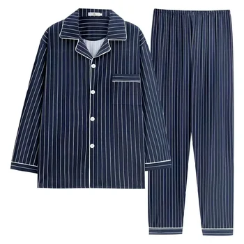 Мужская пижама с длинными рукавами, мужской кардиган, удобный и свободный комплект домашней одежды для мужчин весной и осенью