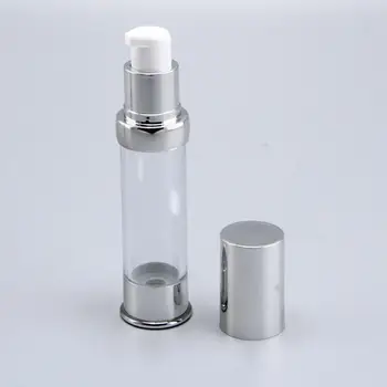 Безвоздушный флакон объемом 5 мл, прозрачный флакон с серебряной крышкой / дном, пустой образец лосьона / эмульсии, многоразовые бутылки LX1049