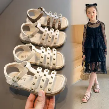 Обувь для маленьких девочек, сандалии, сандалии для девочек, Новые весенние тканые туфли принцессы в стиле ретро с мягкой подошвой, нескользящая детская обувь в римском стиле